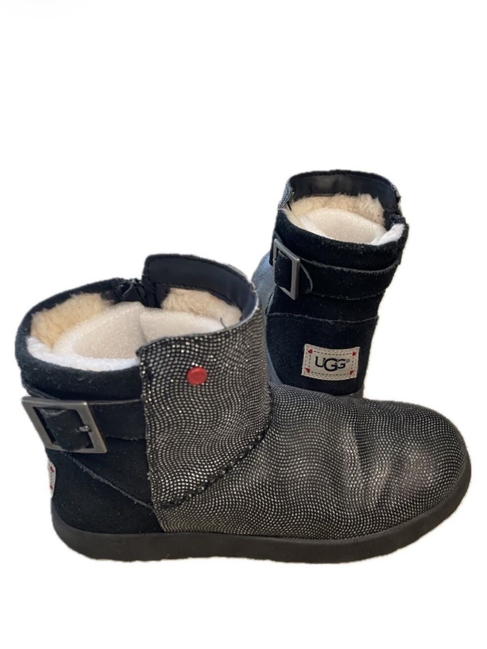 UGG Girls JI Heart Ivy Short Mini Boot Suede Metallic Zip Black Size 4